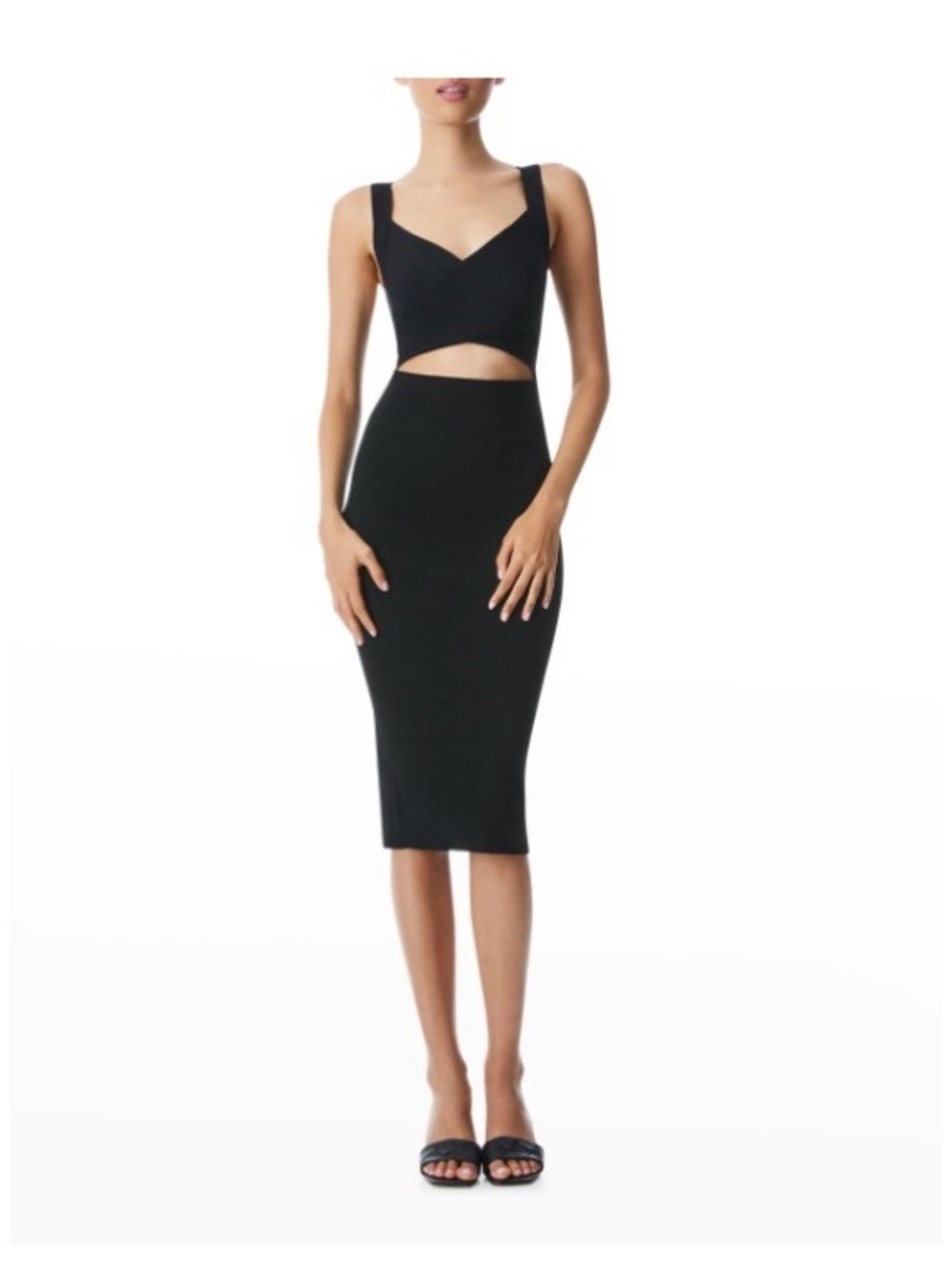 Alice + Olivia Lidia Twist-Front Dress Black Ribbed Large Women EUC